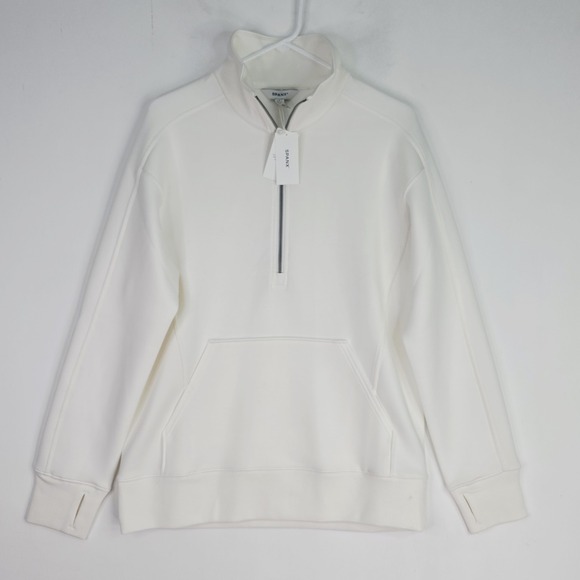 Spanx Heavy Air Half-Zip Tunic In Powder White Stretch NWT Size Small Read - Picture 2 of 12